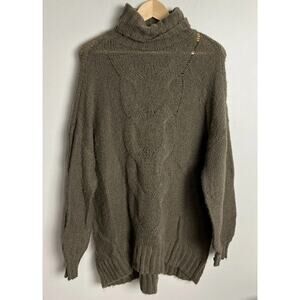 Aerie Olive Green Cable Knit Turtleneck Sweater Size Medium Long Sleeve Women’s